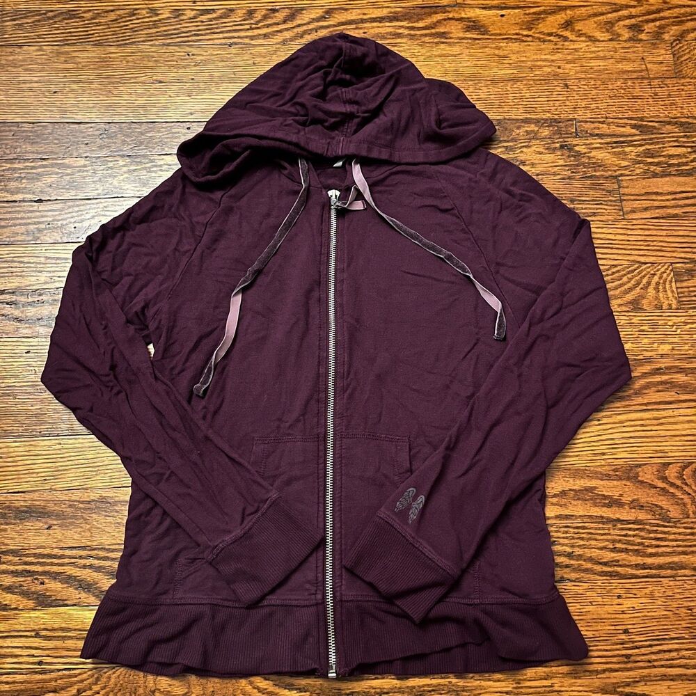 Victoria's Secret Burgundy Sweatshirt Full Zip Hoodie Angel Wings Size S Y2K